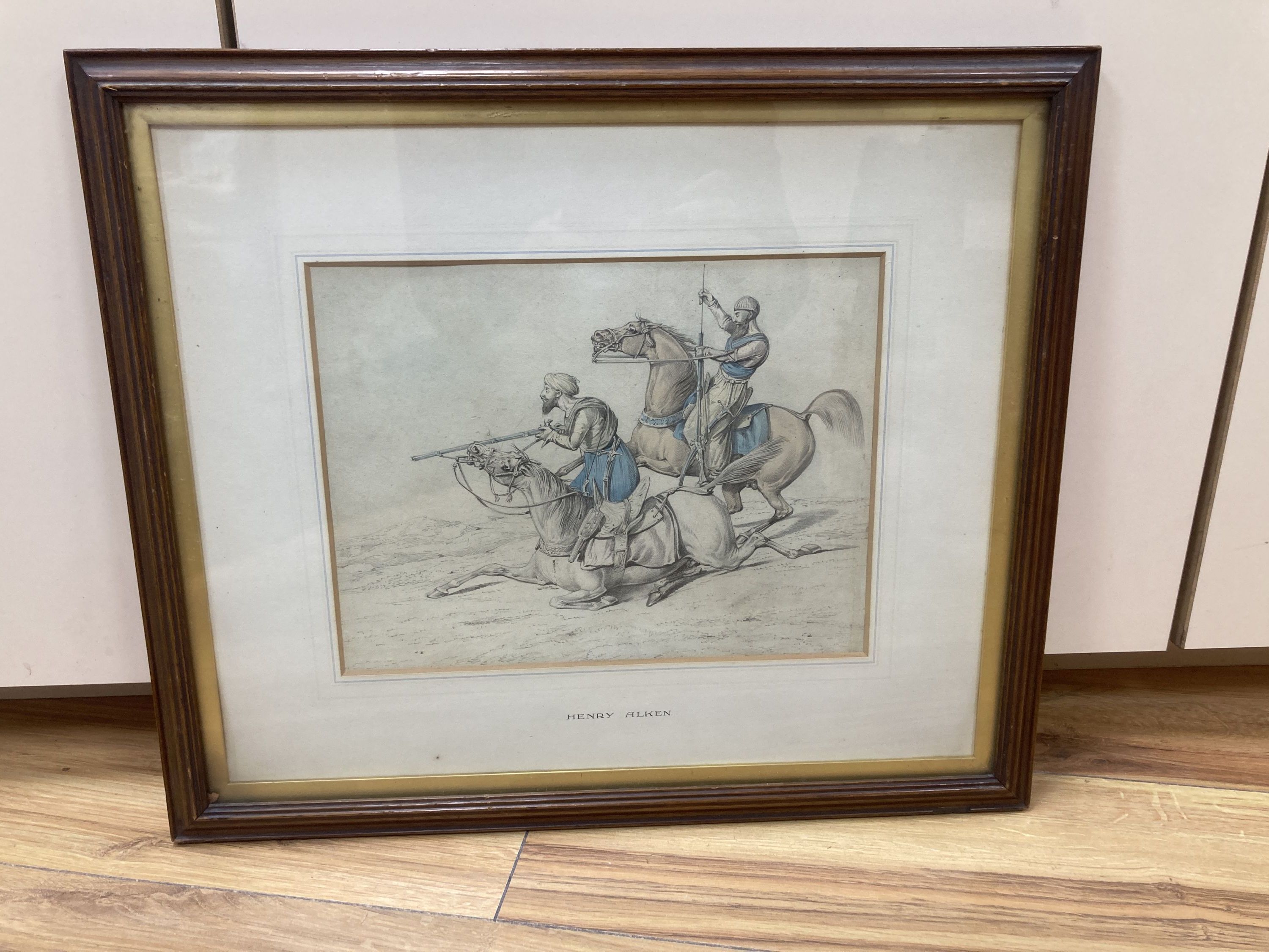 Attributed to Henry Alken (1785-1851), pencil and watercolour, Arab huntsman on horseback, 20.5 x 27cm